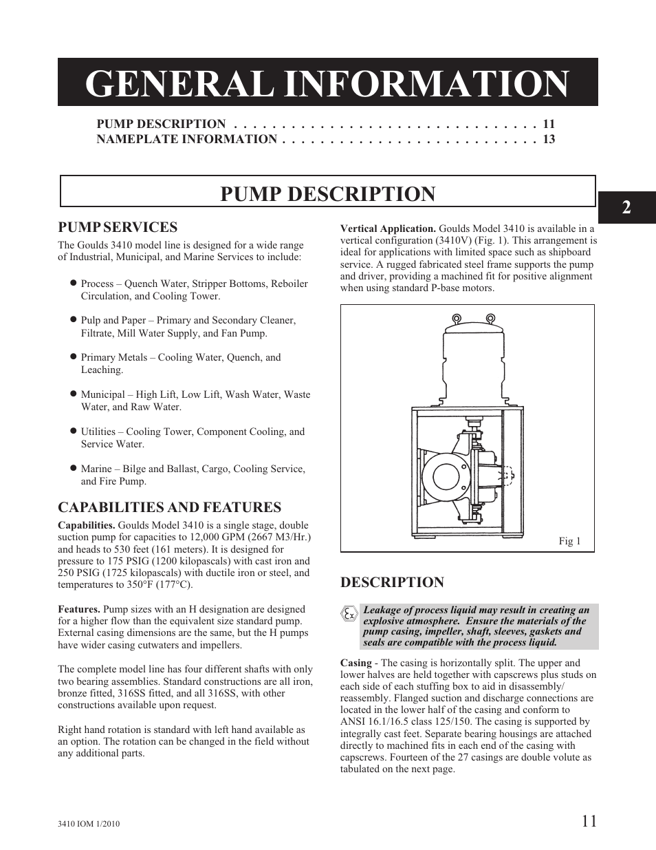 General information, Pump description | Goulds Pumps 3410 - IOM User Manual | Page 13 / 56
