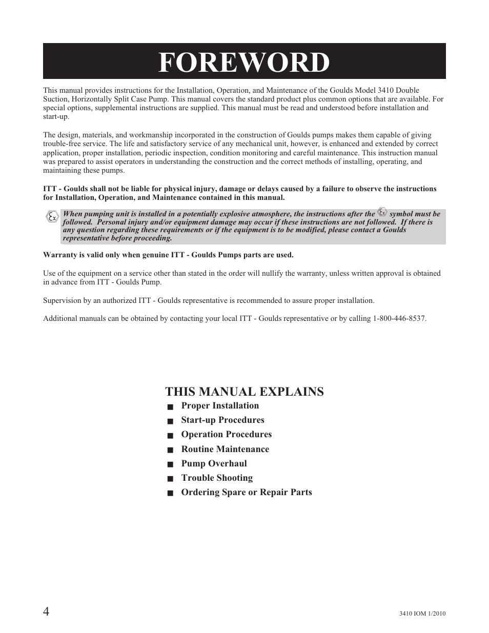Foreword, This manual explains | Goulds Pumps 3410 - IOM User Manual | Page 2 / 56