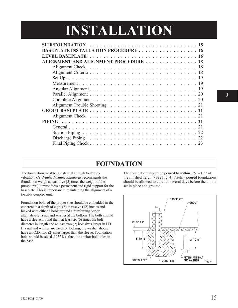 Installation, Foundation | Goulds Pumps 3420 - IOM User Manual | Page 19 / 120
