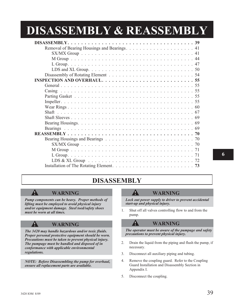 Disassembly & reassembly, Disassembly | Goulds Pumps 3420 - IOM User Manual | Page 43 / 120