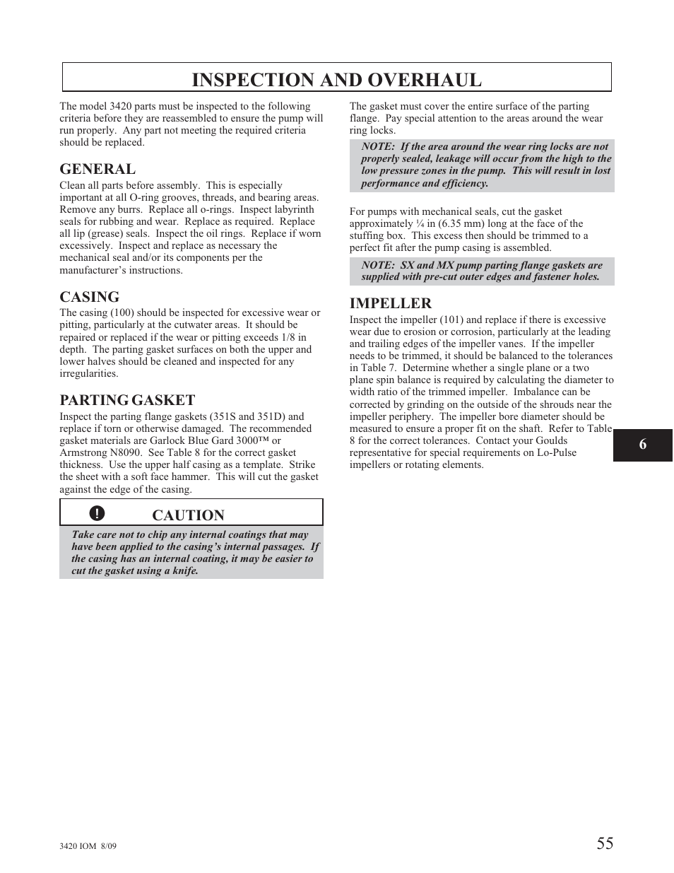 Inspection and overhaul | Goulds Pumps 3420 - IOM User Manual | Page 59 / 120
