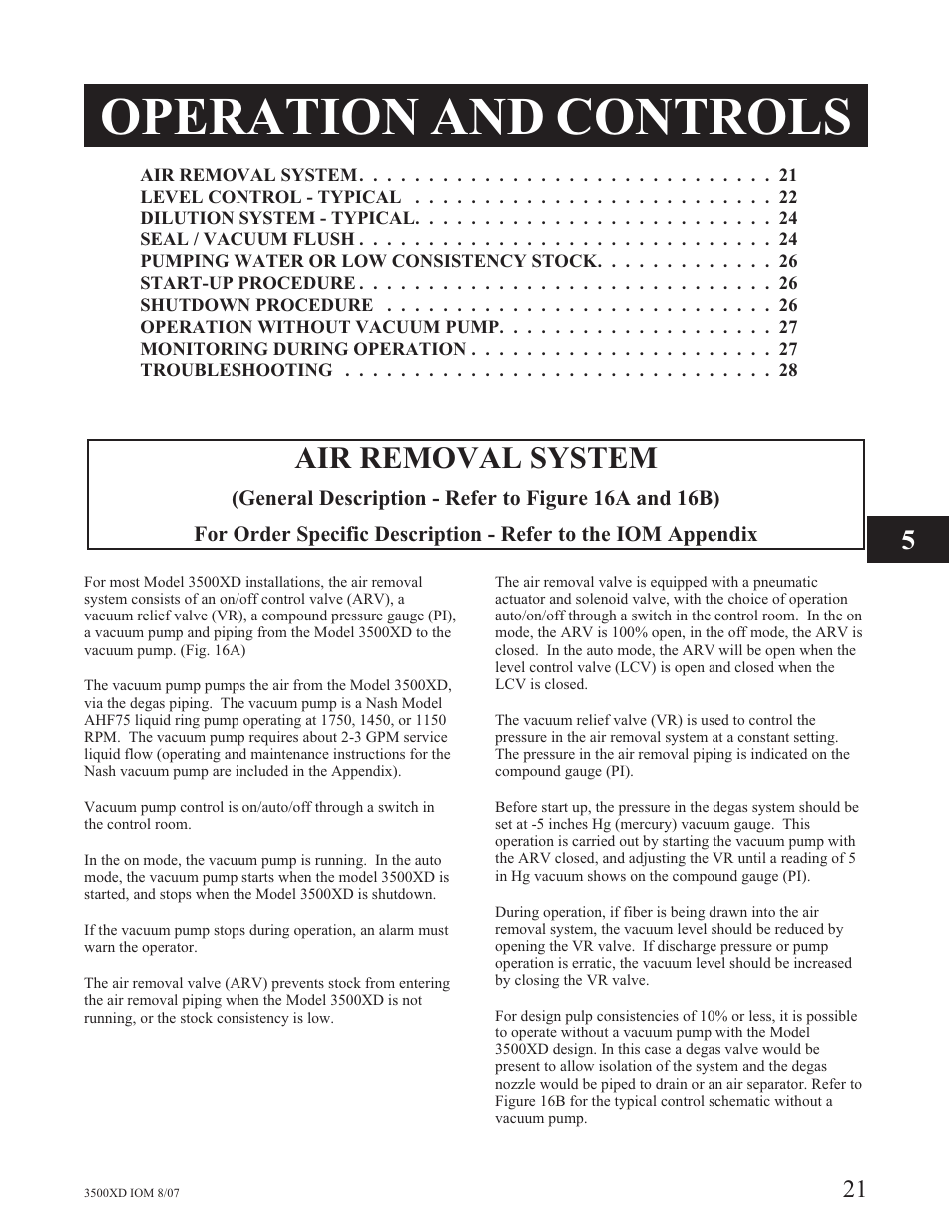 Operation and controls, Air removal system | Goulds Pumps 3500XD - IOM User Manual | Page 25 / 44