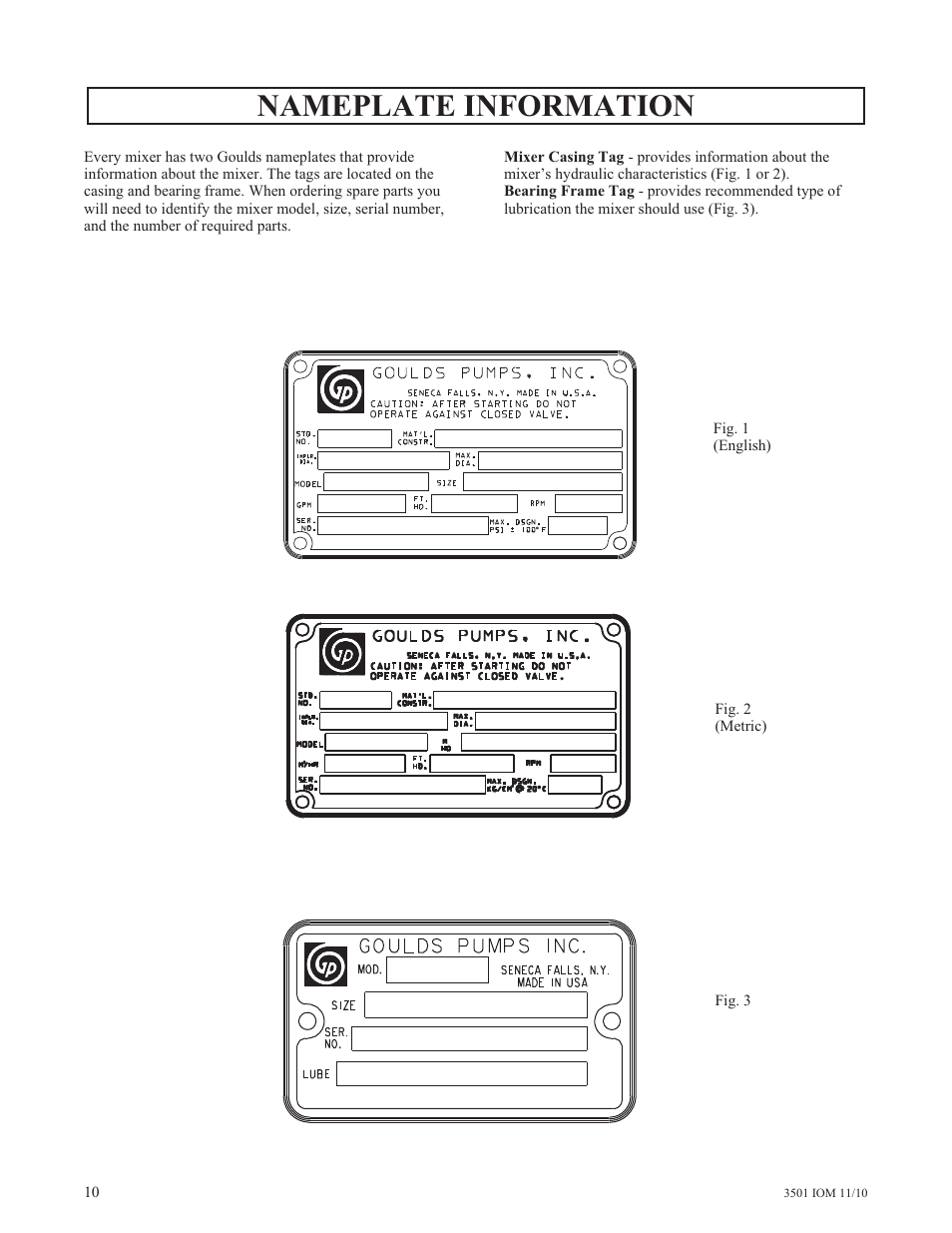 Nameplate information | Goulds Pumps 3501 Mixer - IOM User Manual | Page 14 / 48