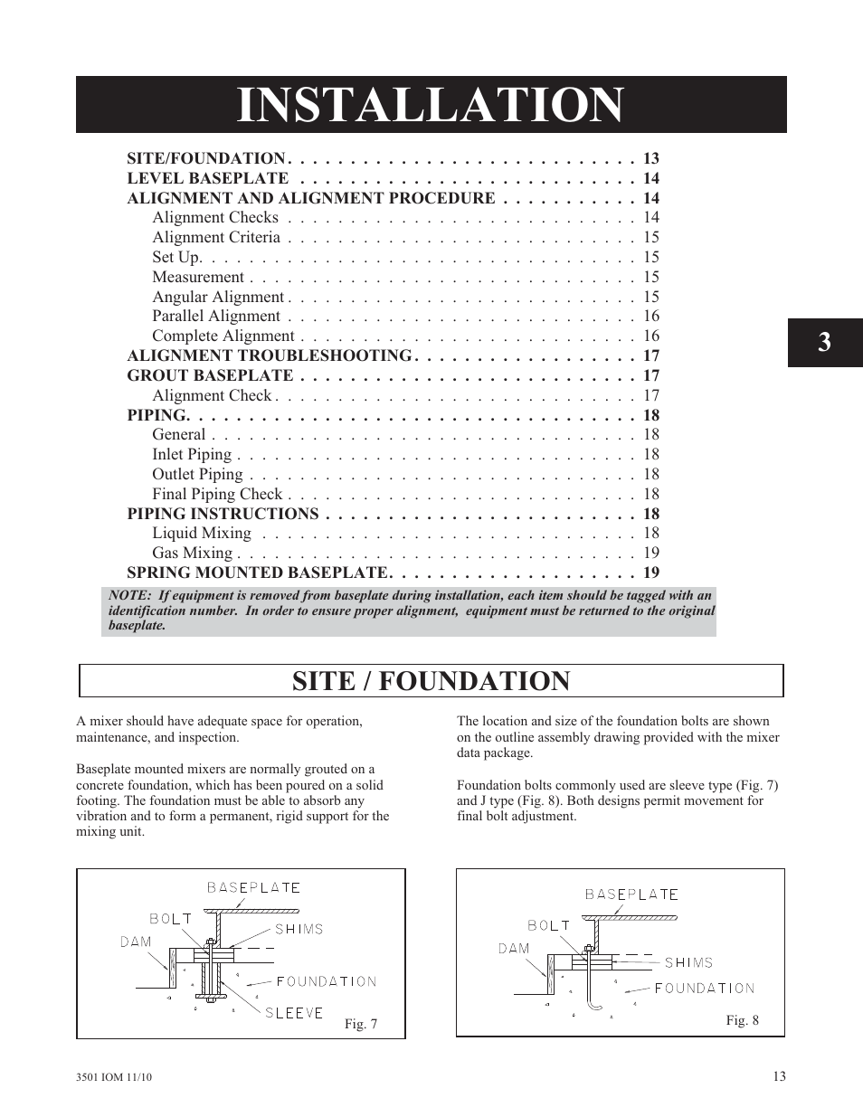 Installation, Site / foundation | Goulds Pumps 3501 Mixer - IOM User Manual | Page 17 / 48