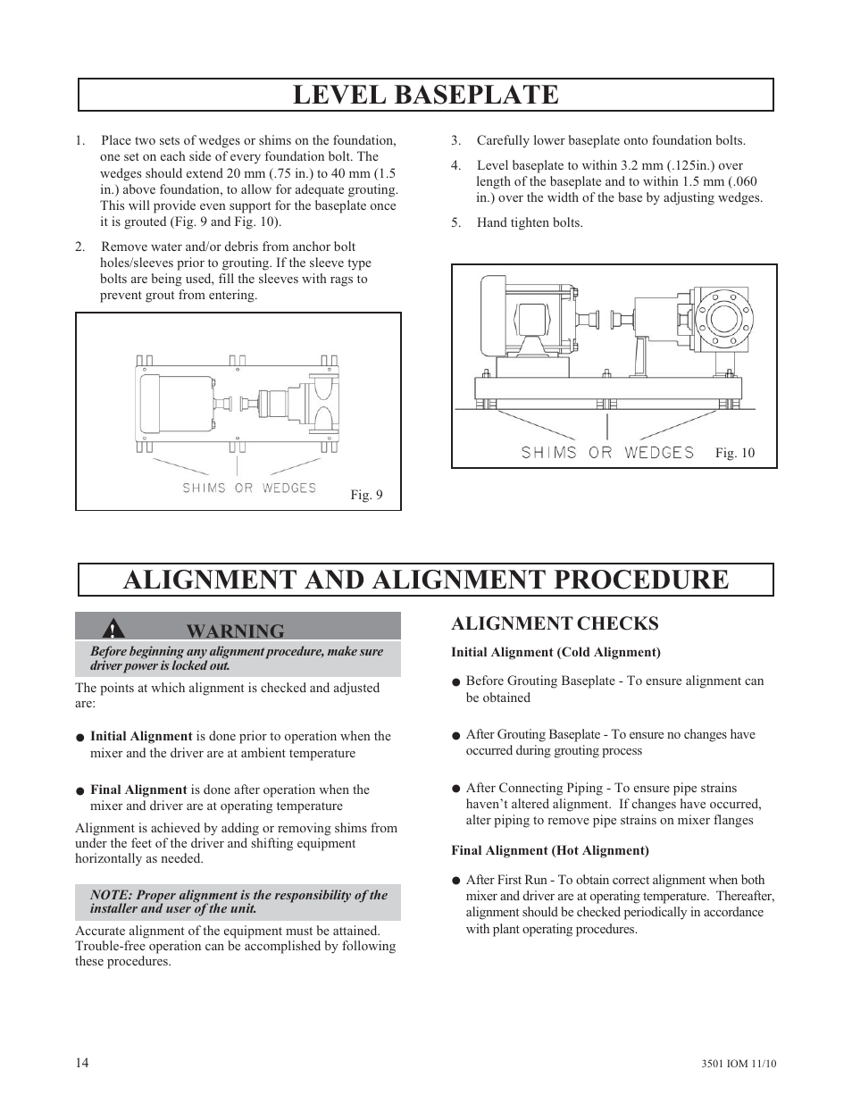 Level baseplate, Alignment and alignment procedure p | Goulds Pumps 3501 Mixer - IOM User Manual | Page 18 / 48
