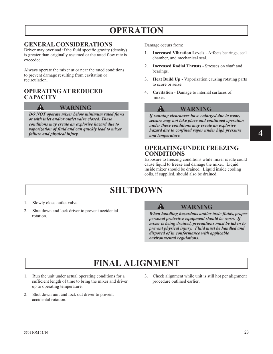 Operation, Shutdown, Final alignment | Goulds Pumps 3501 Mixer - IOM User Manual | Page 27 / 48