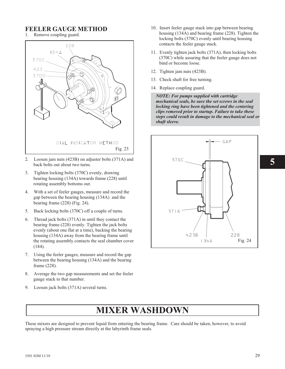 Mixer washdown, Feeler gauge method | Goulds Pumps 3501 Mixer - IOM User Manual | Page 33 / 48