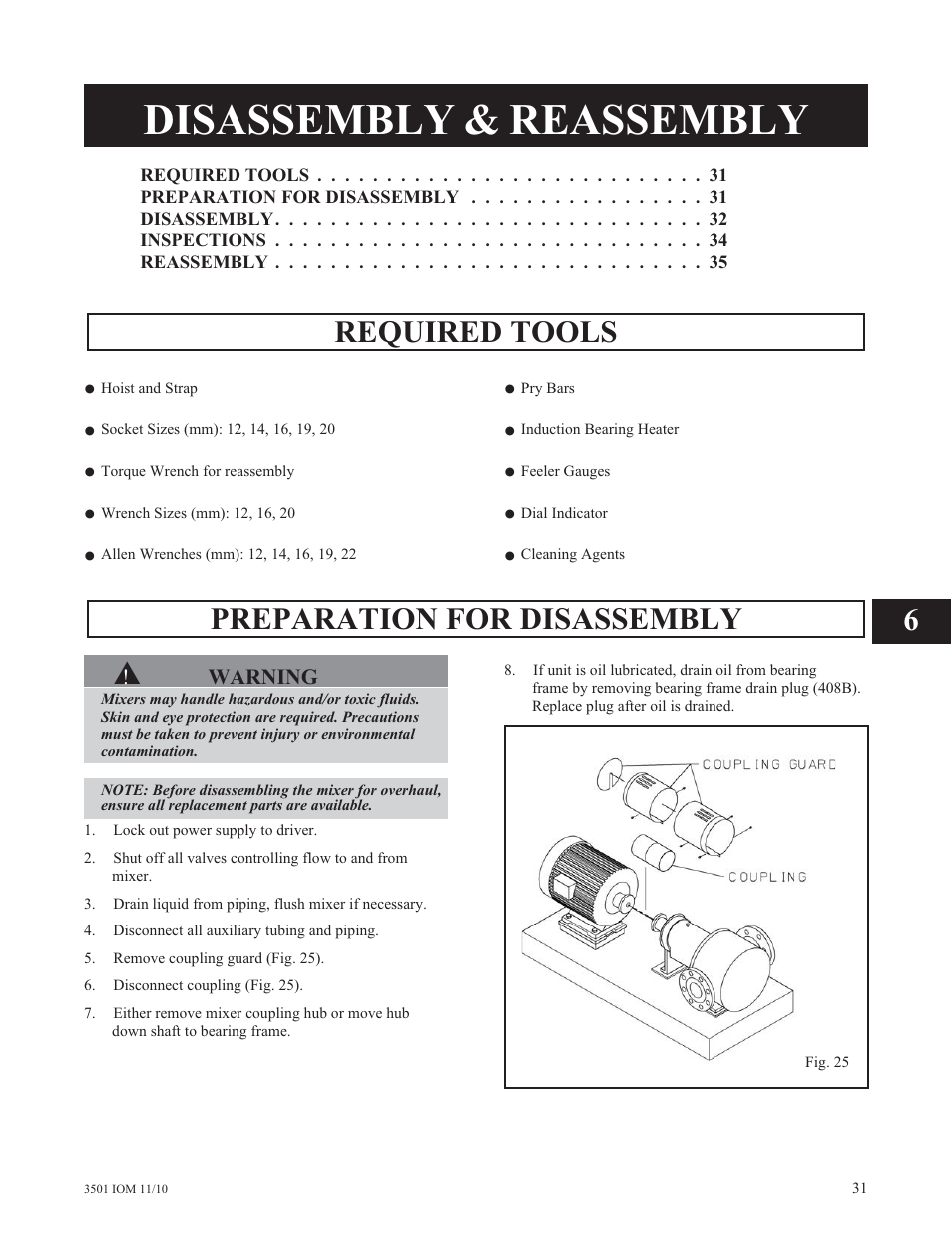 Disassembly & reassembly, Required tools, Preparation for disassembly p | Goulds Pumps 3501 Mixer - IOM User Manual | Page 35 / 48