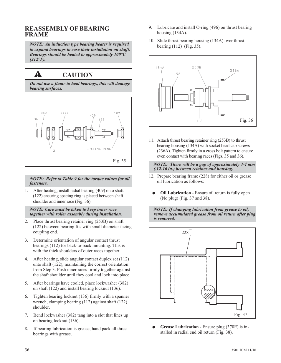 Reassembly of bearing frame, Caution | Goulds Pumps 3501 Mixer - IOM User Manual | Page 40 / 48