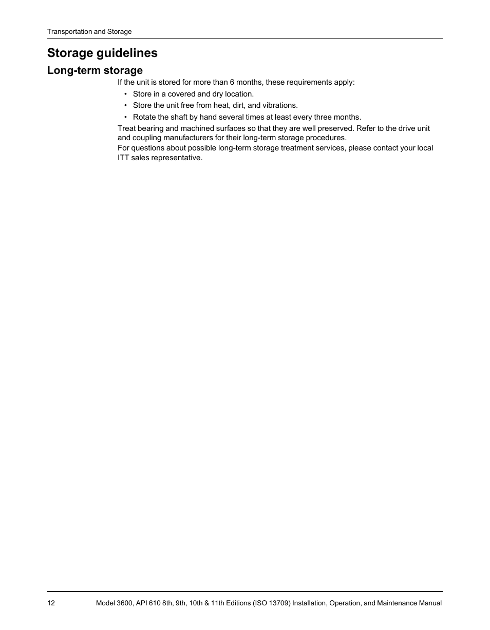 Storage guidelines, Long-term storage | Goulds Pumps 3600 - IOM User Manual | Page 14 / 110