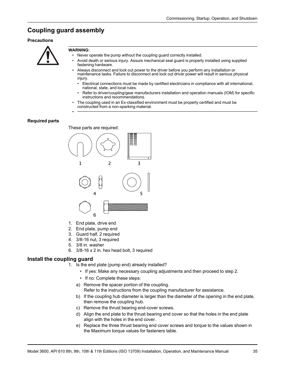 Coupling guard assembly, Install the coupling guard | Goulds Pumps 3600 - IOM User Manual | Page 37 / 110