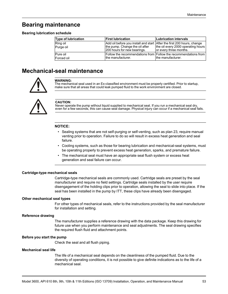 Bearing maintenance, Mechanical-seal maintenance, Bearing maintenance mechanical-seal maintenance | Goulds Pumps 3600 - IOM User Manual | Page 55 / 110