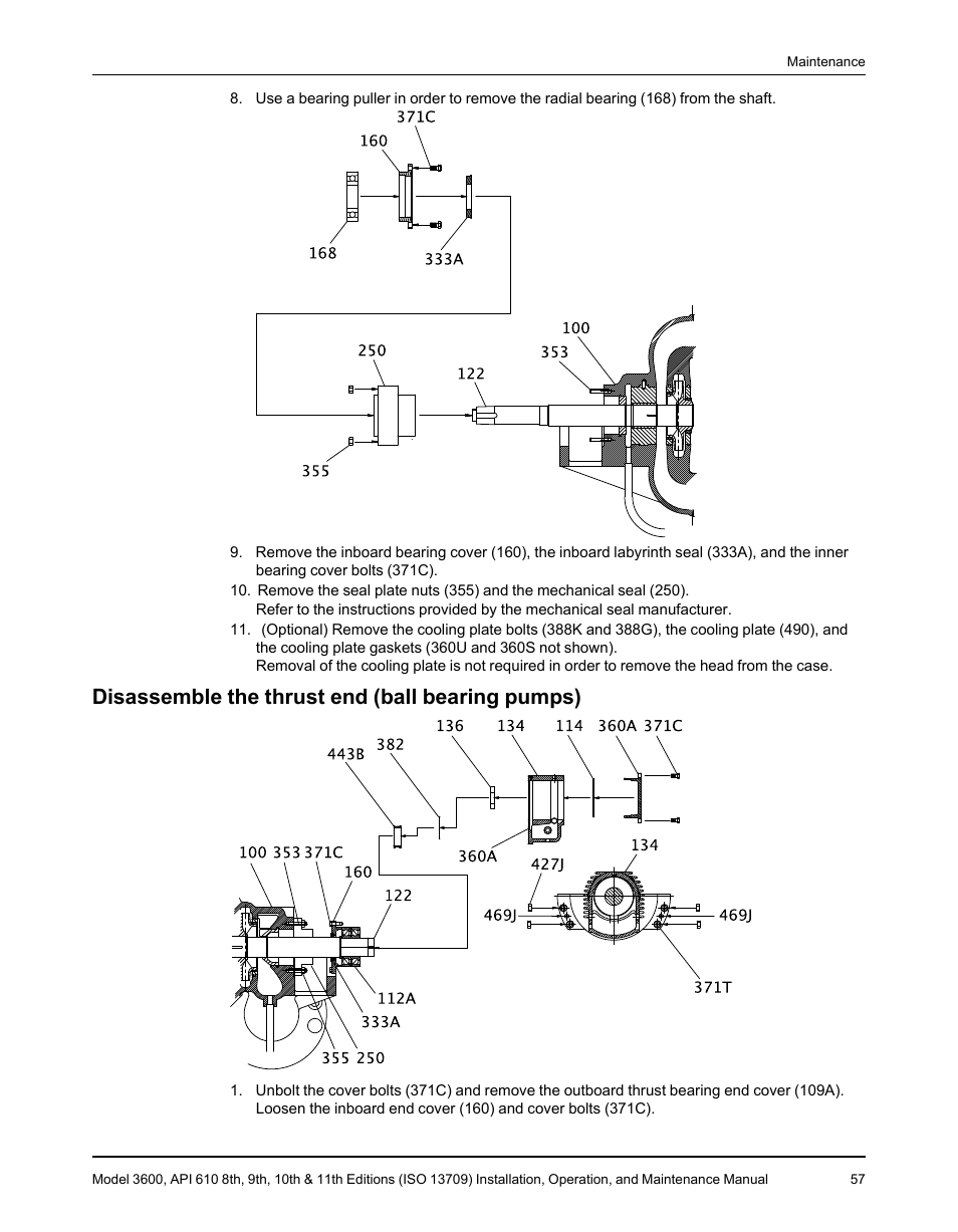Disassemble the thrust end (ball bearing pumps) | Goulds Pumps 3600 - IOM User Manual | Page 59 / 110