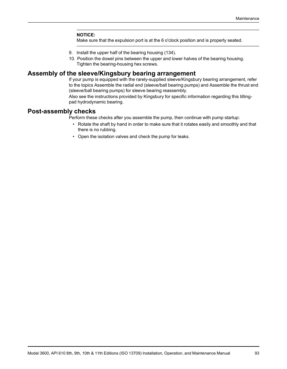 Post-assembly checks | Goulds Pumps 3600 - IOM User Manual | Page 95 / 110