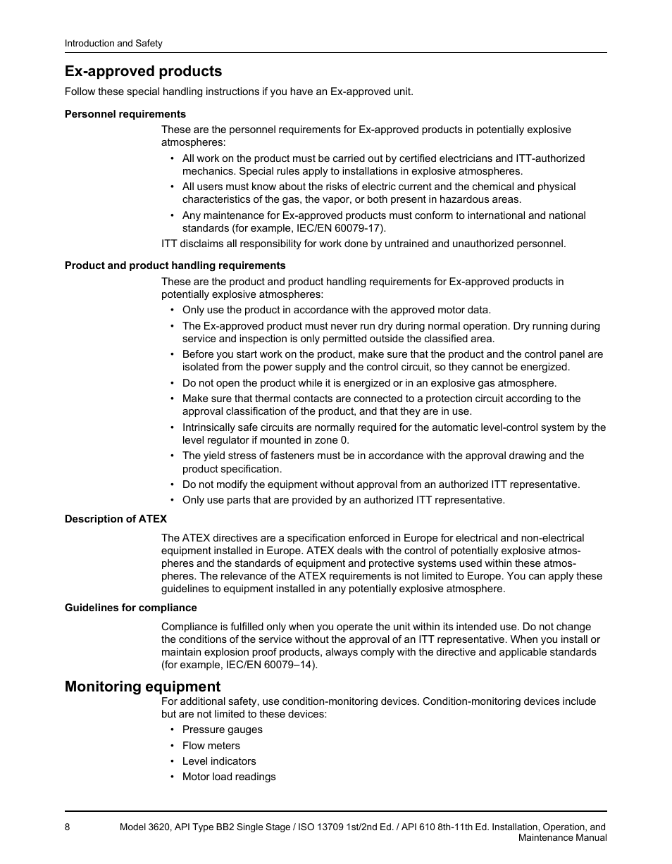 Ex-approved products, Monitoring equipment, Ex-approved products monitoring equipment | Goulds Pumps 3620 - IOM User Manual | Page 10 / 98