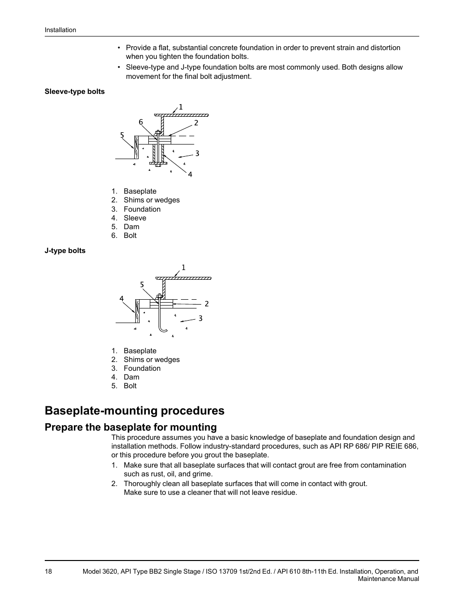 Baseplate-mounting procedures, Prepare the baseplate for mounting | Goulds Pumps 3620 - IOM User Manual | Page 20 / 98