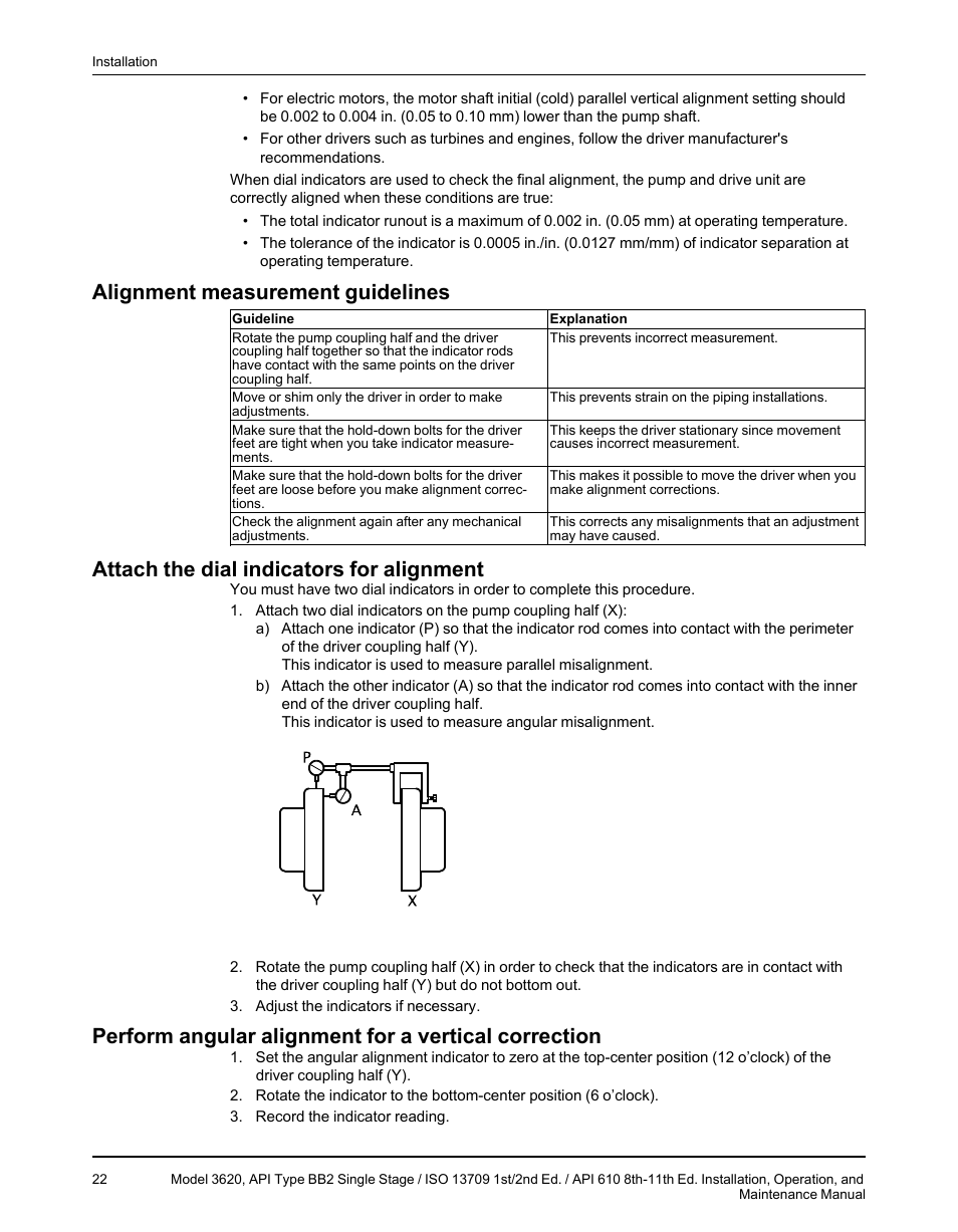 Alignment measurement guidelines, Attach the dial indicators for alignment | Goulds Pumps 3620 - IOM User Manual | Page 24 / 98