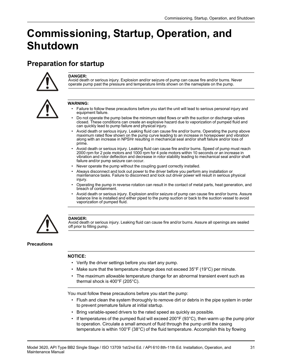 Commissioning, startup, operation, and shutdown, Preparation for startup | Goulds Pumps 3620 - IOM User Manual | Page 33 / 98