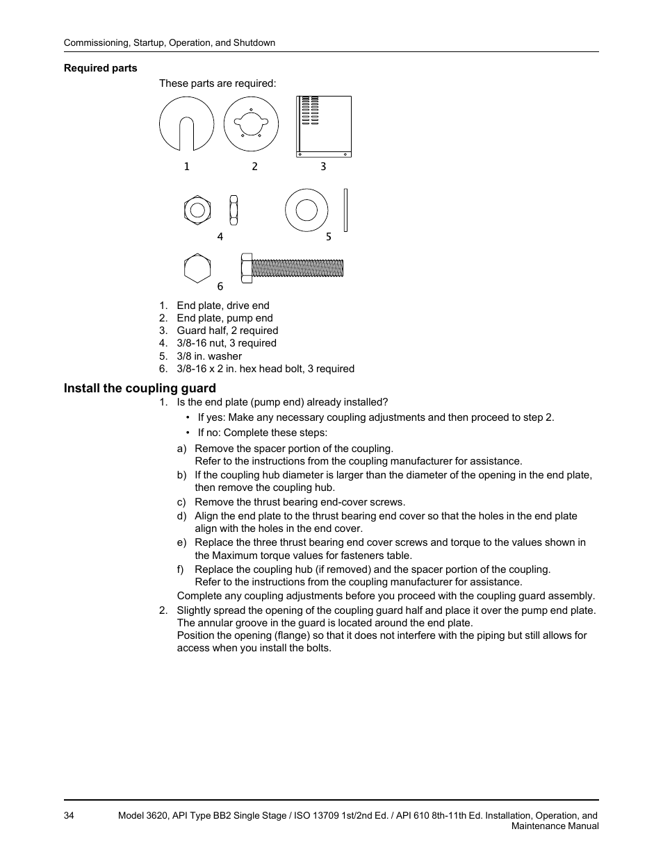 Install the coupling guard | Goulds Pumps 3620 - IOM User Manual | Page 36 / 98