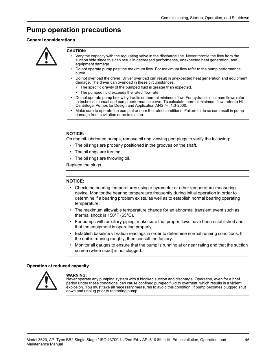 Pump operation precautions | Goulds Pumps 3620 - IOM User Manual | Page 47 / 98