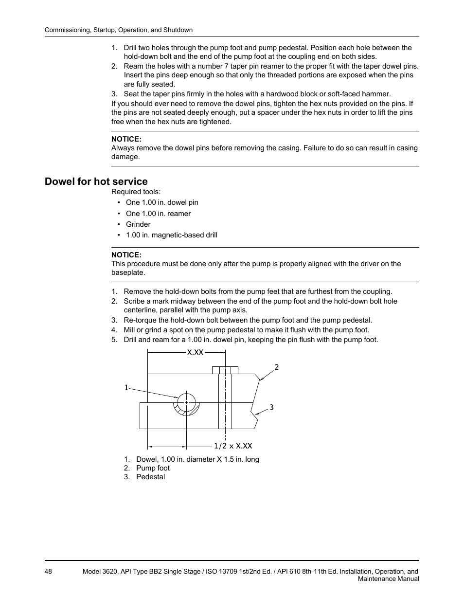 Dowel for hot service | Goulds Pumps 3620 - IOM User Manual | Page 50 / 98