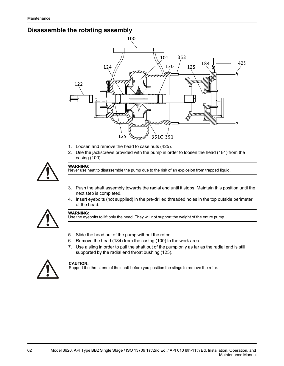 Disassemble the rotating assembly | Goulds Pumps 3620 - IOM User Manual | Page 64 / 98