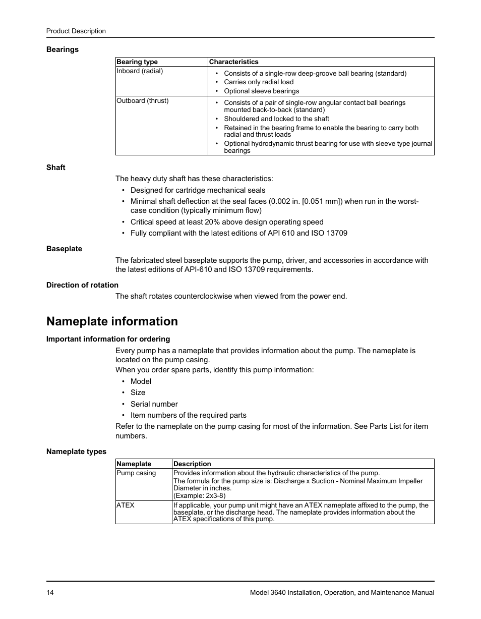 Nameplate information | Goulds Pumps 3640 - IOM User Manual | Page 16 / 98