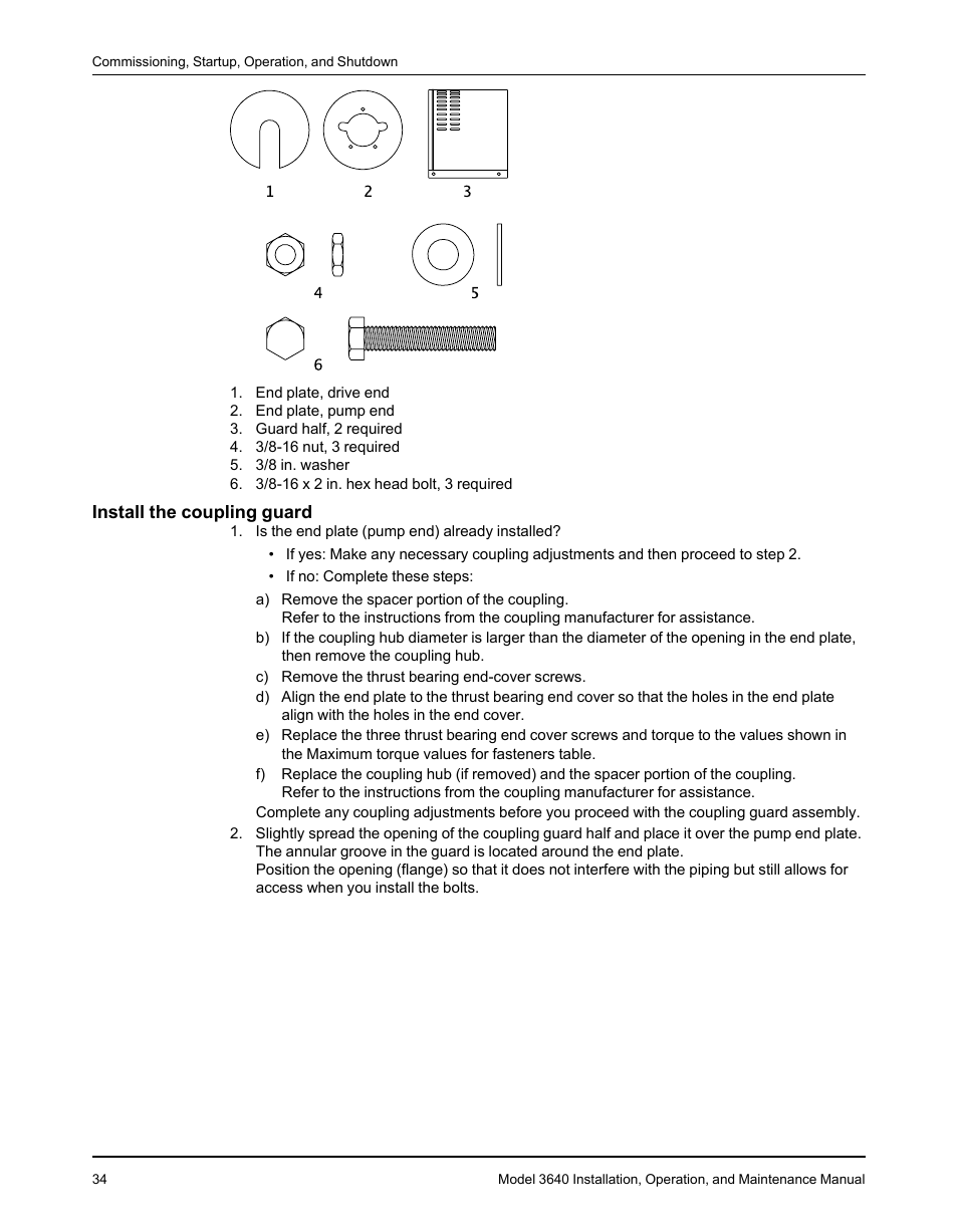 Install the coupling guard | Goulds Pumps 3640 - IOM User Manual | Page 36 / 98