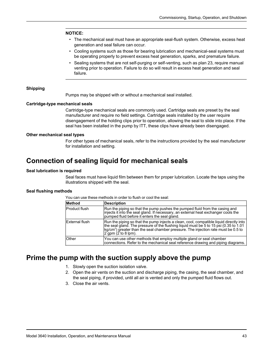Connection of sealing liquid for mechanical seals | Goulds Pumps 3640 - IOM User Manual | Page 45 / 98