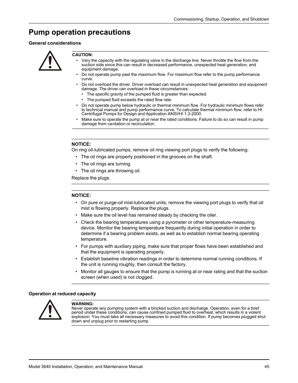 Pump operation precautions | Goulds Pumps 3640 - IOM User Manual | Page 47 / 98