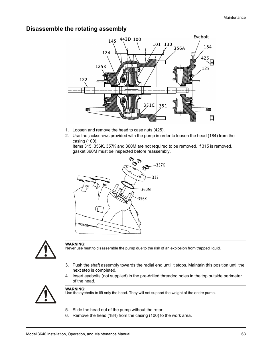 Disassemble the rotating assembly | Goulds Pumps 3640 - IOM User Manual | Page 65 / 98