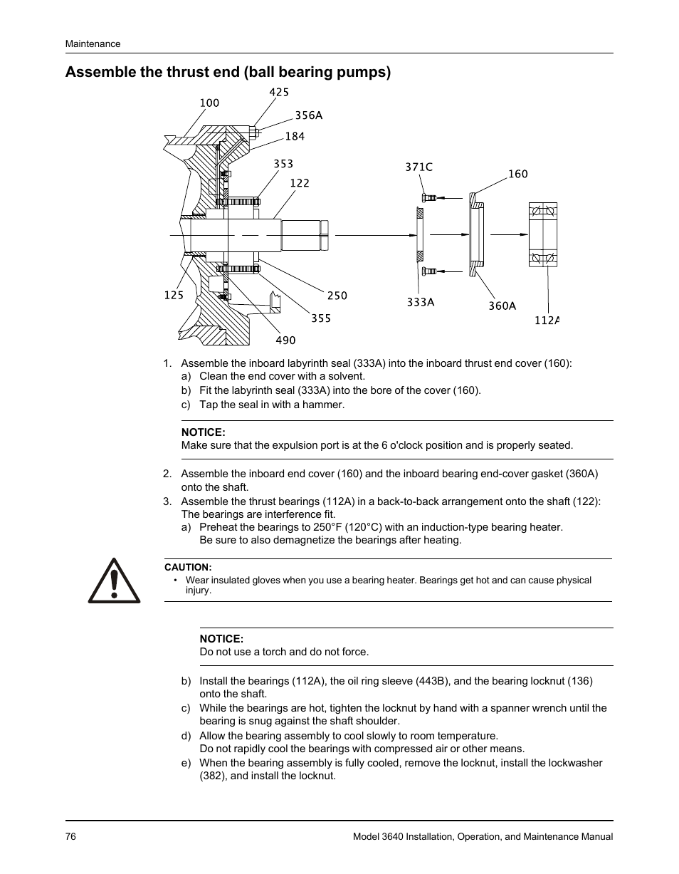 Assemble the thrust end (ball bearing pumps) | Goulds Pumps 3640 - IOM User Manual | Page 78 / 98