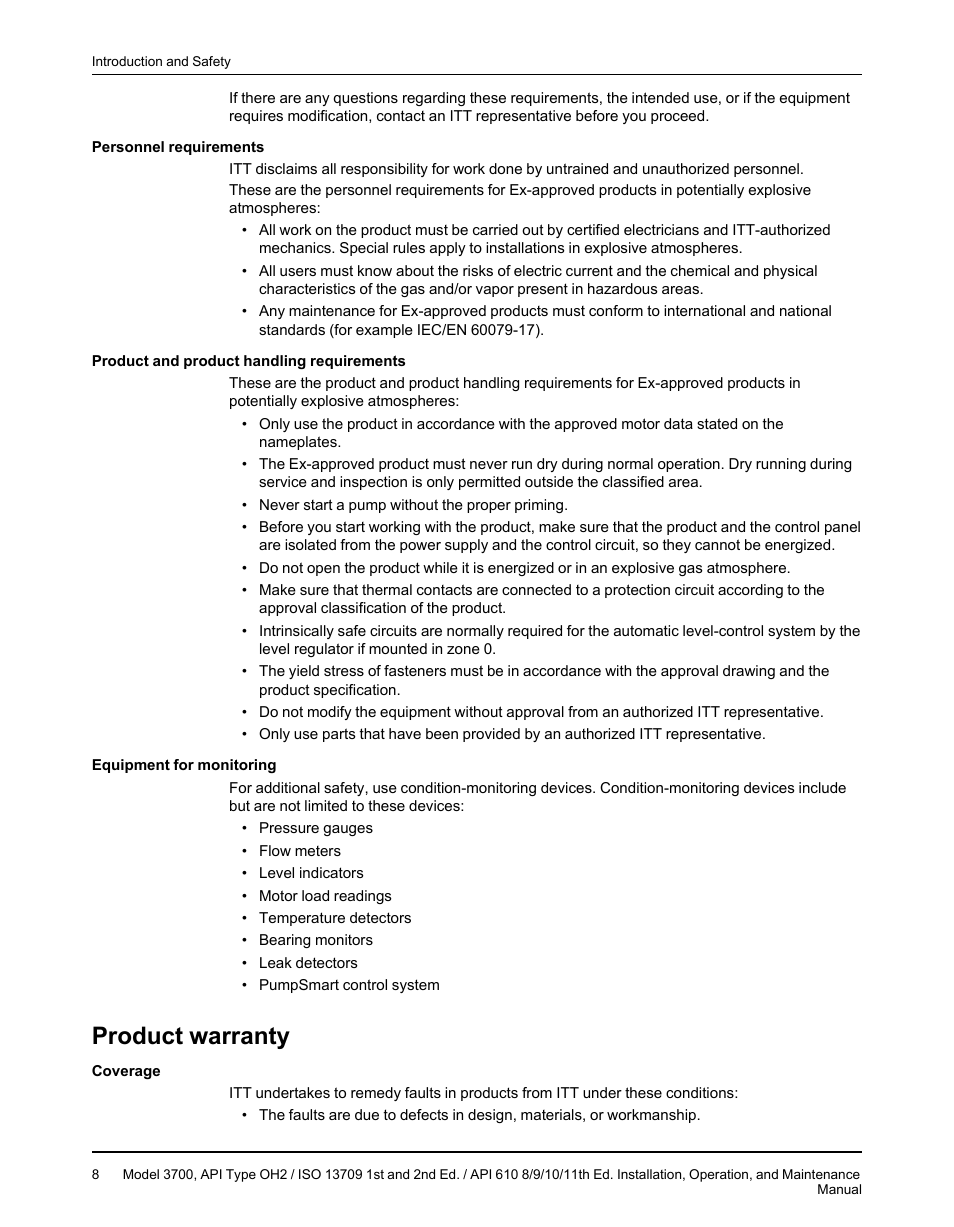Product warranty | Goulds Pumps 3700 - IOM User Manual | Page 10 / 110