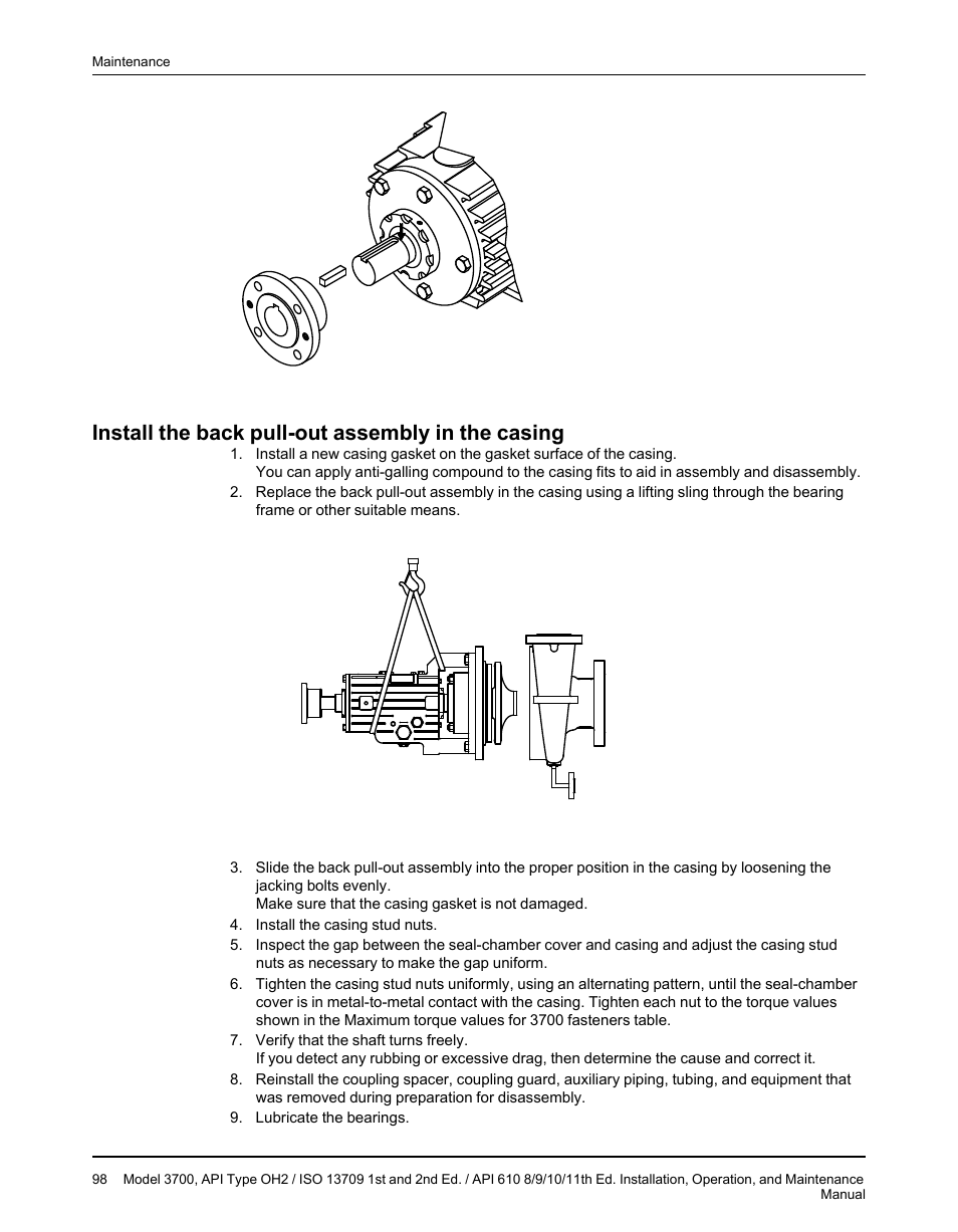 Install the back pull-out assembly in the casing | Goulds Pumps 3700 - IOM User Manual | Page 100 / 110