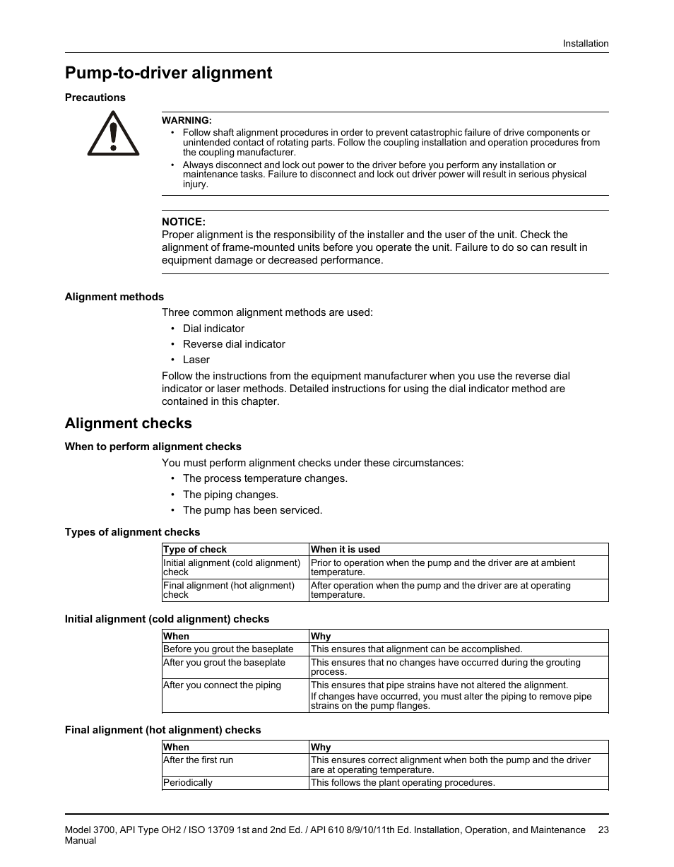 Pump-to-driver alignment, Alignment checks | Goulds Pumps 3700 - IOM User Manual | Page 25 / 110
