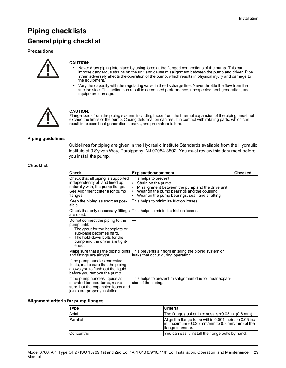 Piping checklists, General piping checklist | Goulds Pumps 3700 - IOM User Manual | Page 31 / 110