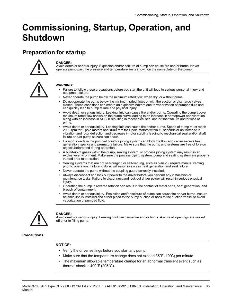 Commissioning, startup, operation, and shutdown, Preparation for startup | Goulds Pumps 3700 - IOM User Manual | Page 37 / 110