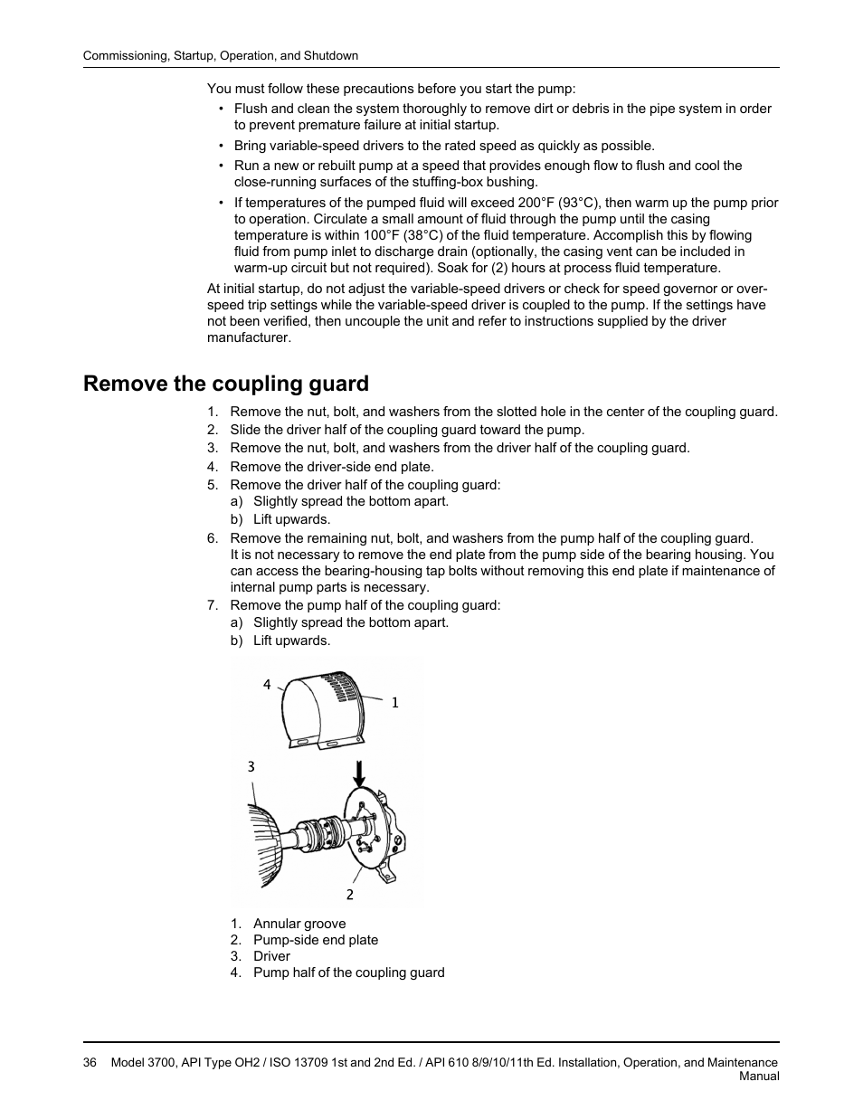 Remove the coupling guard | Goulds Pumps 3700 - IOM User Manual | Page 38 / 110