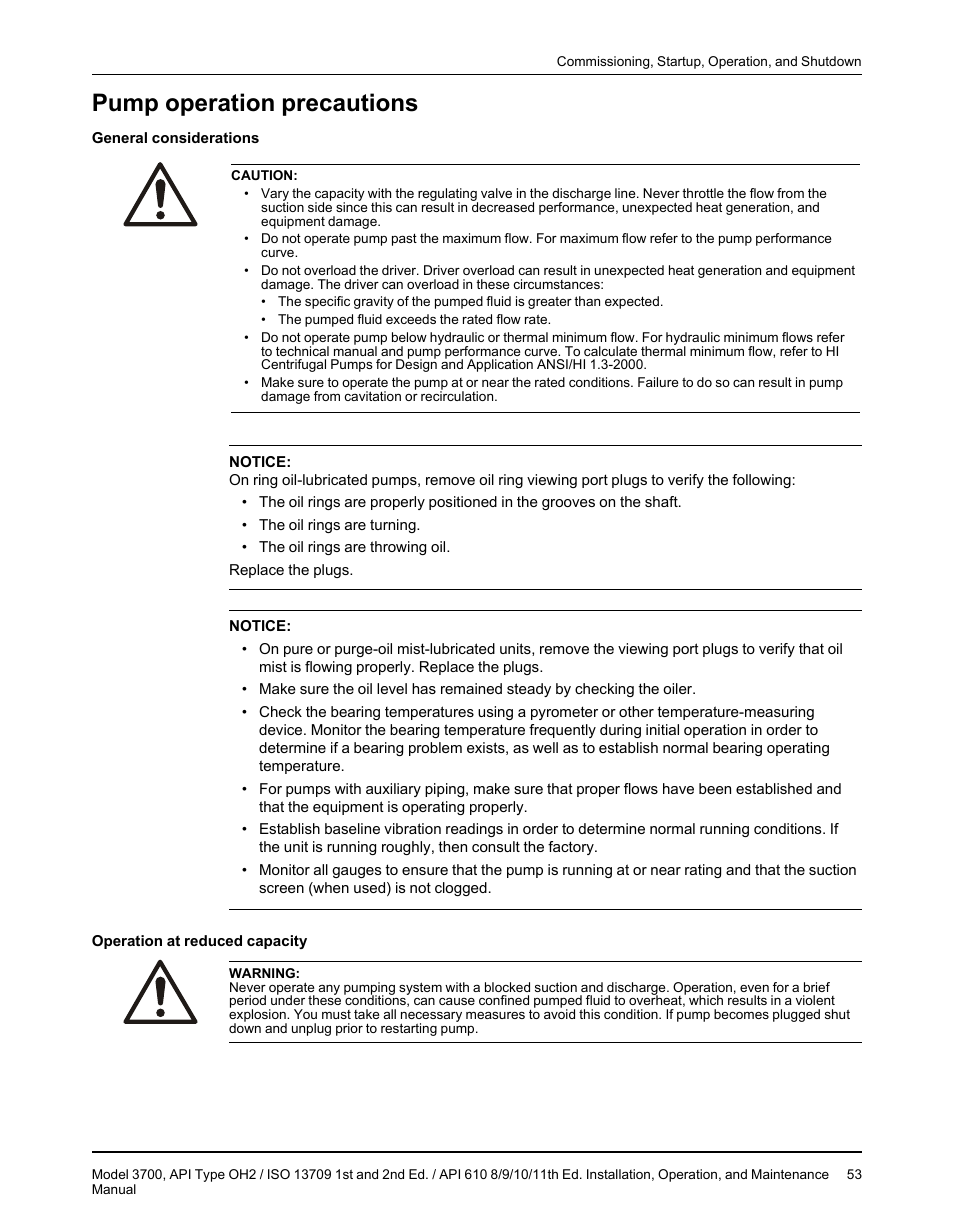 Pump operation precautions | Goulds Pumps 3700 - IOM User Manual | Page 55 / 110