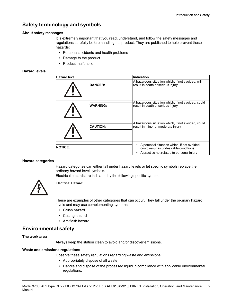 Safety terminology and symbols, Environmental safety | Goulds Pumps 3700 - IOM User Manual | Page 7 / 110