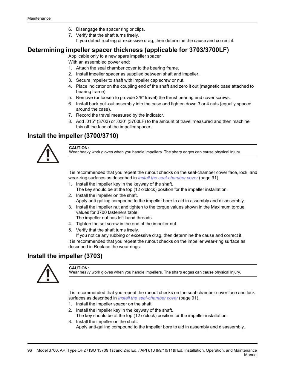 Install the impeller (3700/3710), Install the impeller (3703) | Goulds Pumps 3700 - IOM User Manual | Page 98 / 110