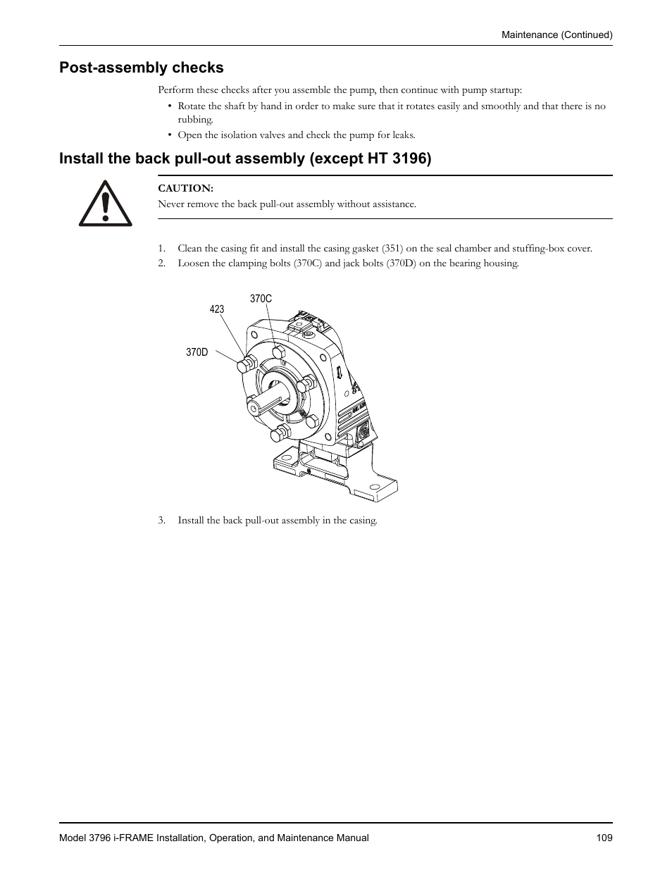 Post-assembly checks | Goulds Pumps 3796 i-FRAME - IOM User Manual | Page 111 / 134