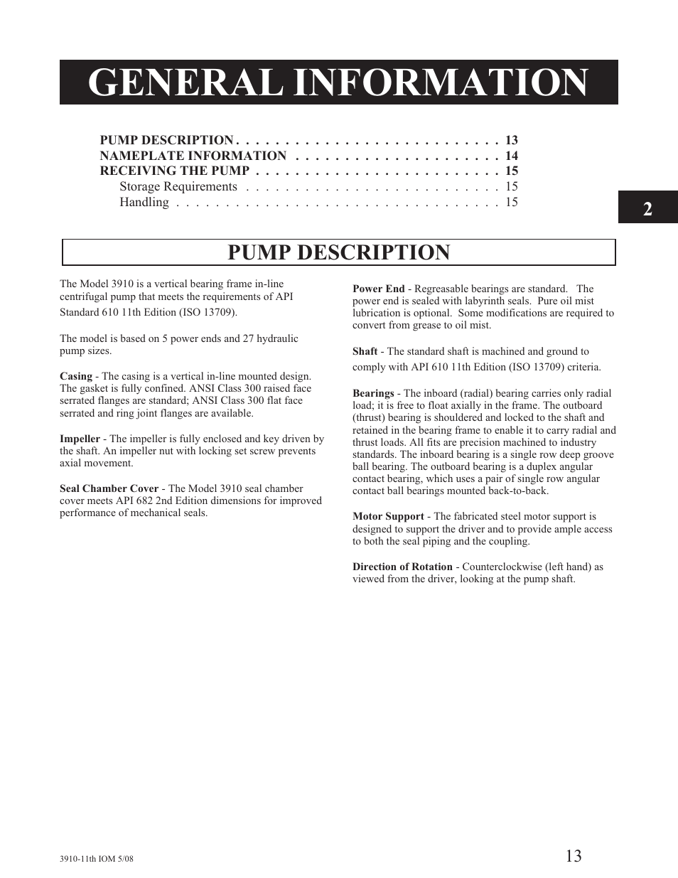 General information, Pump description | Goulds Pumps 3910 11th ed. - IOM User Manual | Page 13 / 80