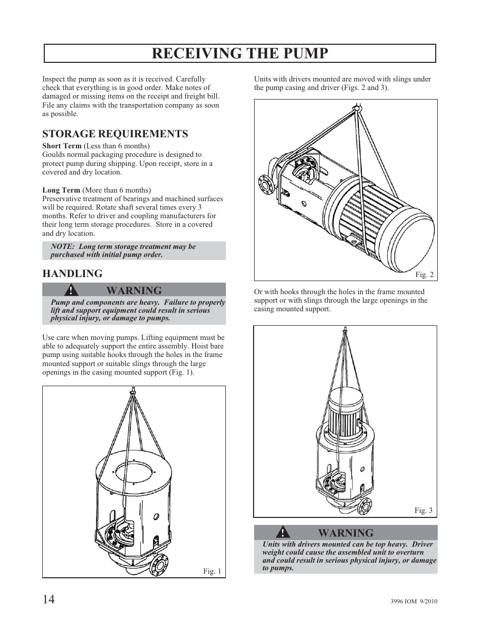 Receiving the pump | Goulds Pumps 3996 - IOM User Manual | Page 18 / 52