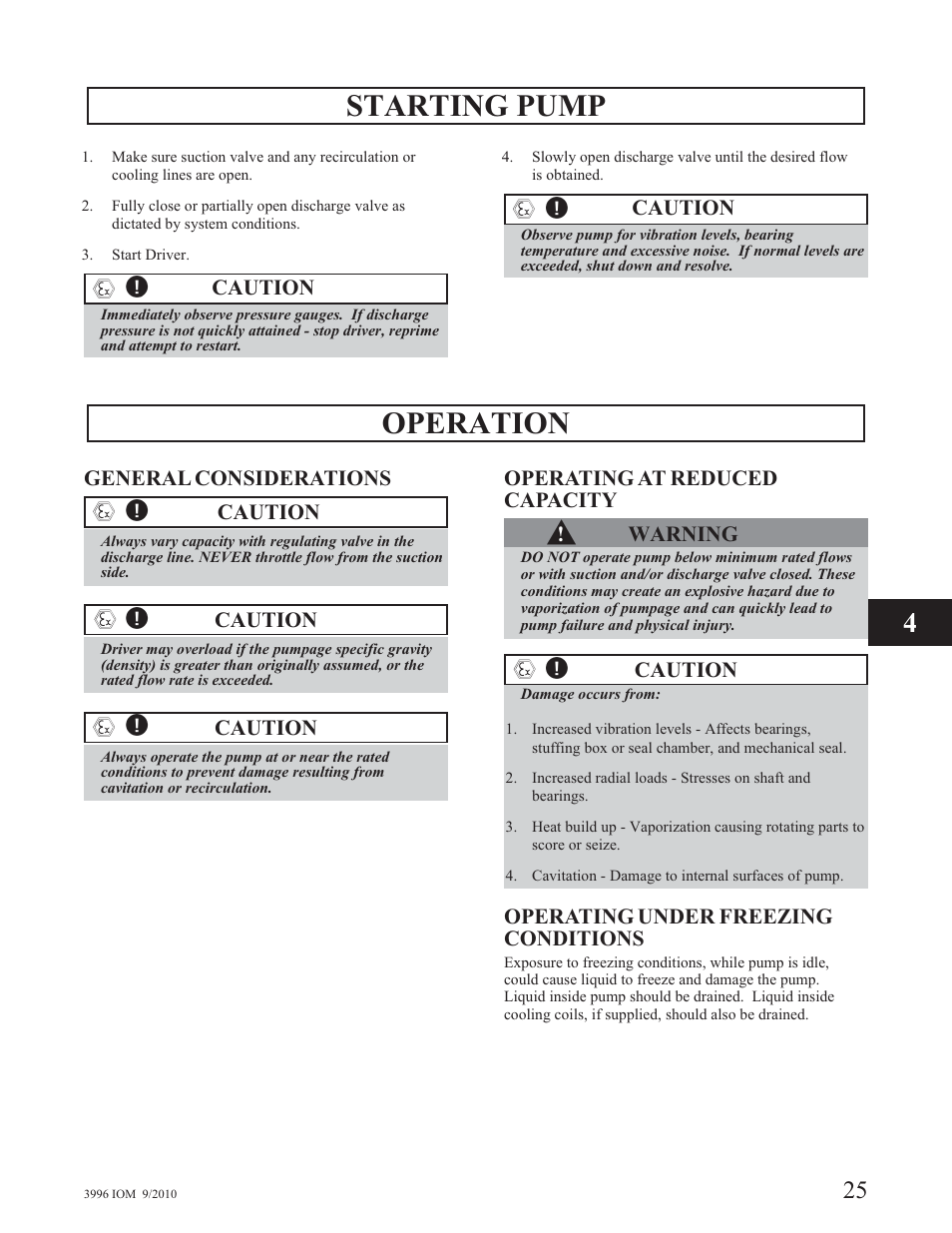 Starting pump, Operation | Goulds Pumps 3996 - IOM User Manual | Page 29 / 52
