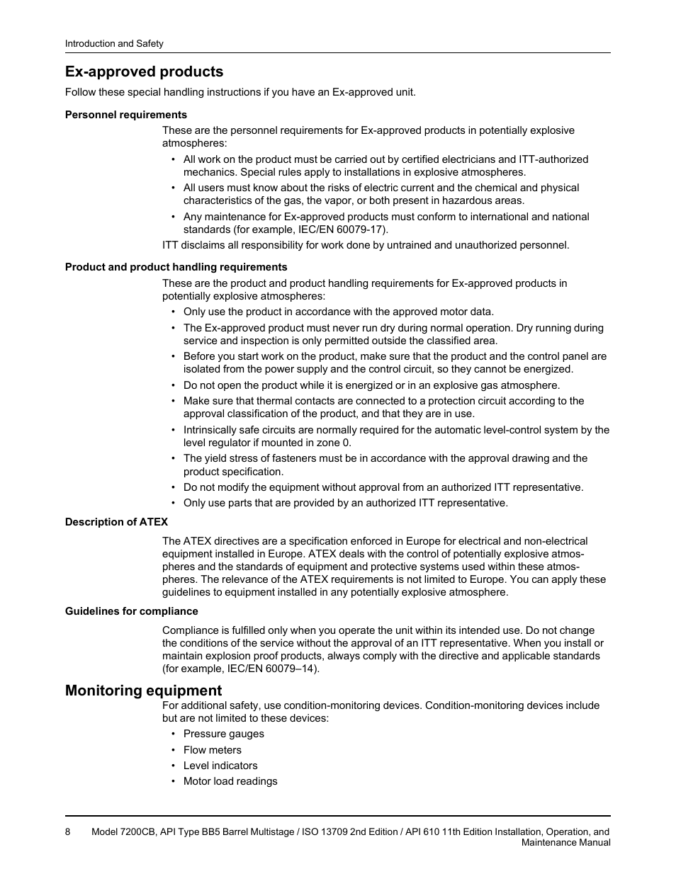 Ex-approved products, Monitoring equipment, Ex-approved products monitoring equipment | Goulds Pumps 7200CB - IOM User Manual | Page 10 / 132