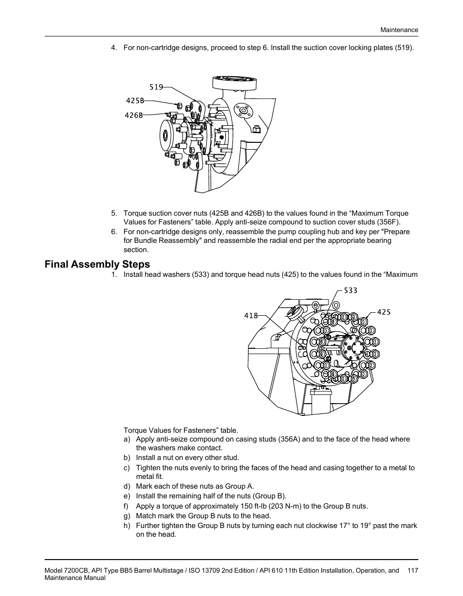 Final assembly steps | Goulds Pumps 7200CB - IOM User Manual | Page 119 / 132