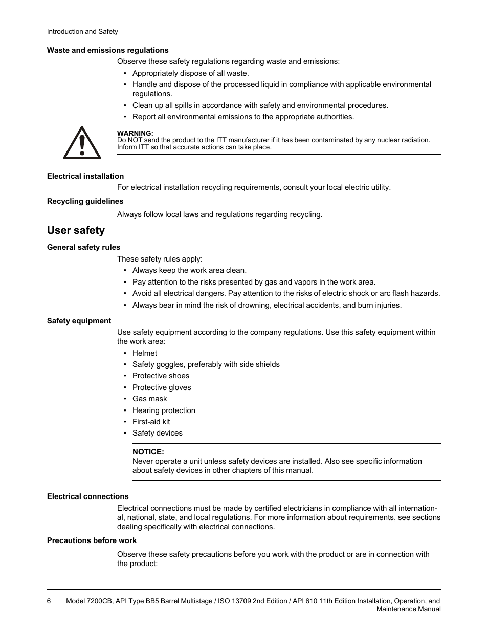 User safety | Goulds Pumps 7200CB - IOM User Manual | Page 8 / 132