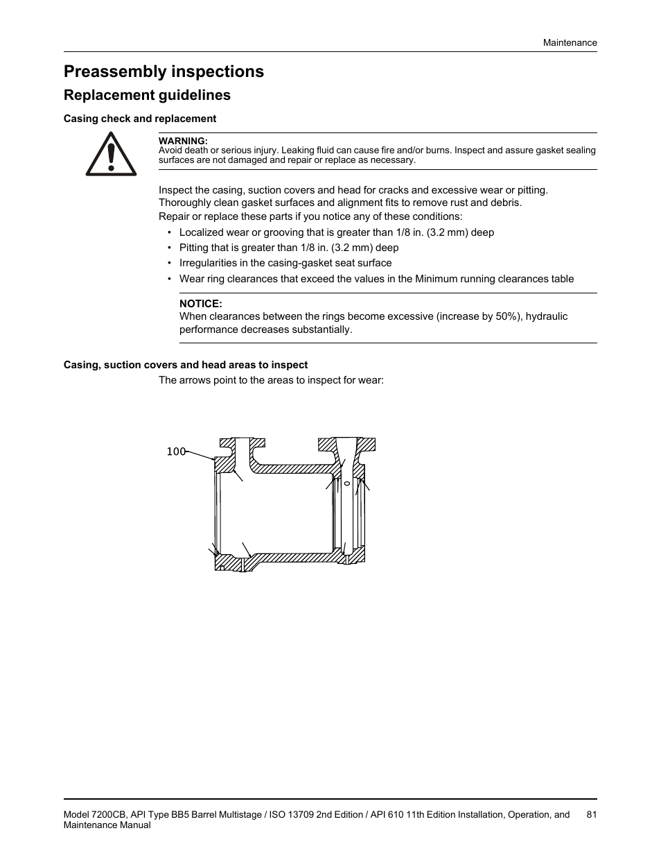 Preassembly inspections, Replacement guidelines | Goulds Pumps 7200CB - IOM User Manual | Page 83 / 132