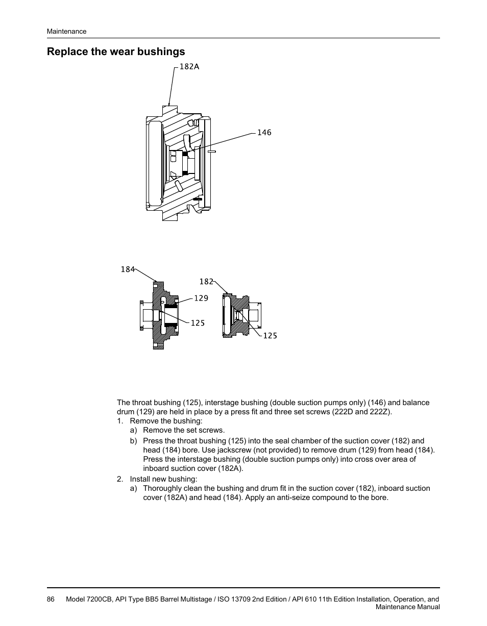 Replace the wear bushings | Goulds Pumps 7200CB - IOM User Manual | Page 88 / 132